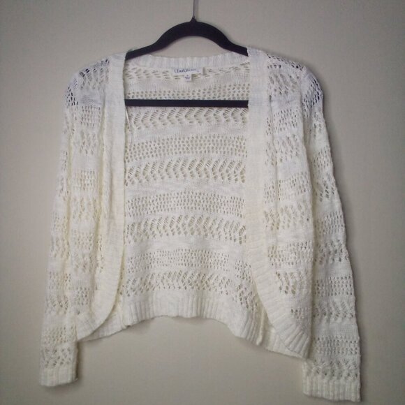 Cloud Chaser Cardigan Sweater Cropped Leightweight Open Long Sleeve White - Picture 1 of 16